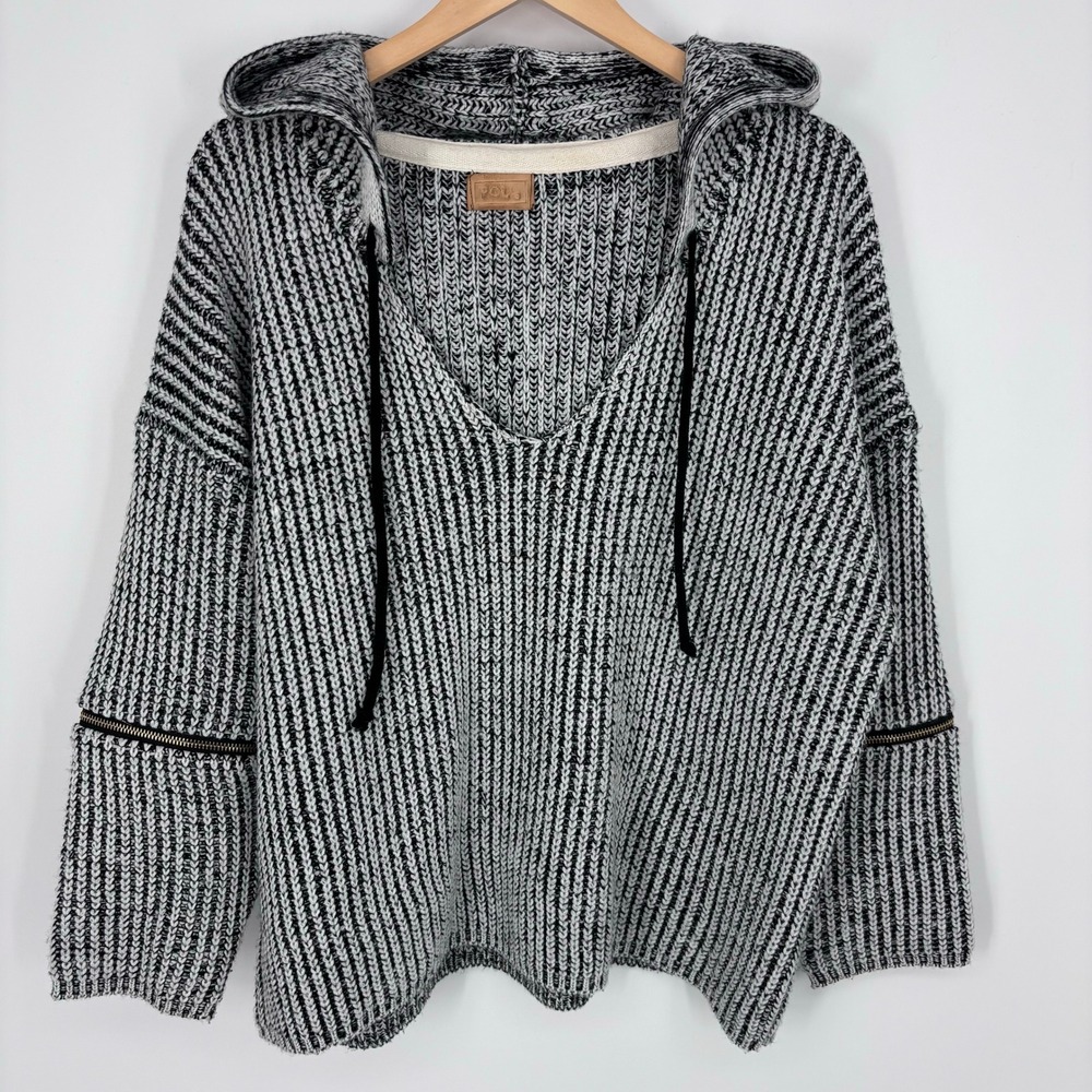 POL MST84 Marled Chunky Knit Zipper Sleeve Hooded Sweater Womens XL (Measured)
